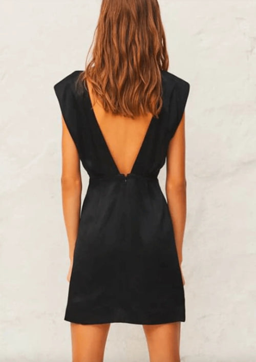 Schwarzes Norma Satin Mini Kleid
