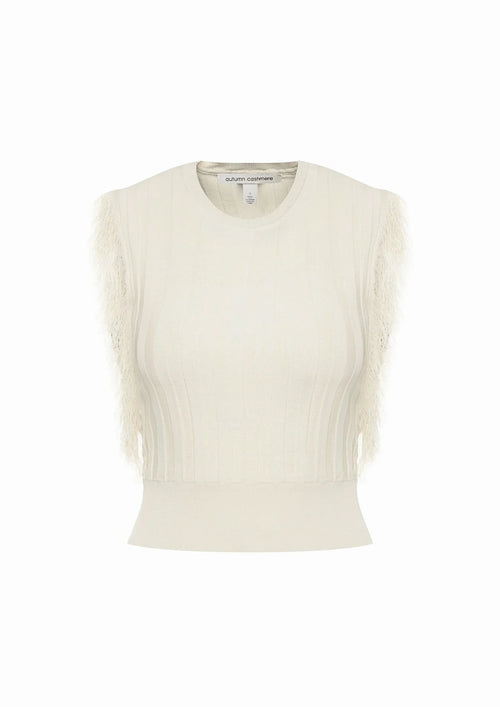 Top à franges sans manches beige