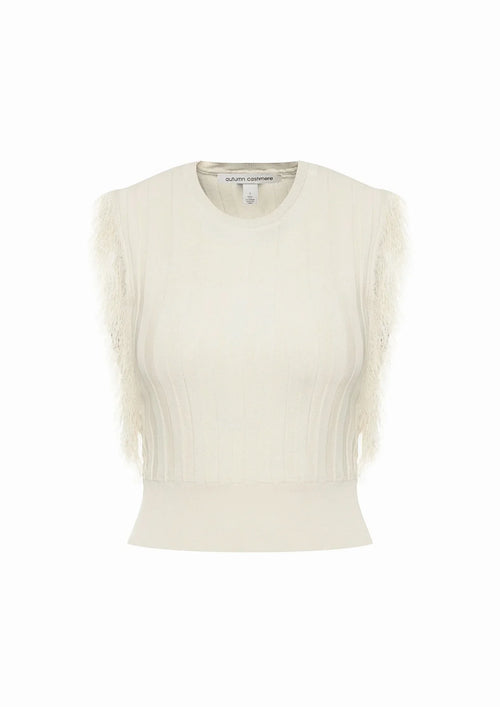 BEIGE SLEEVELESS FRINGED TOP