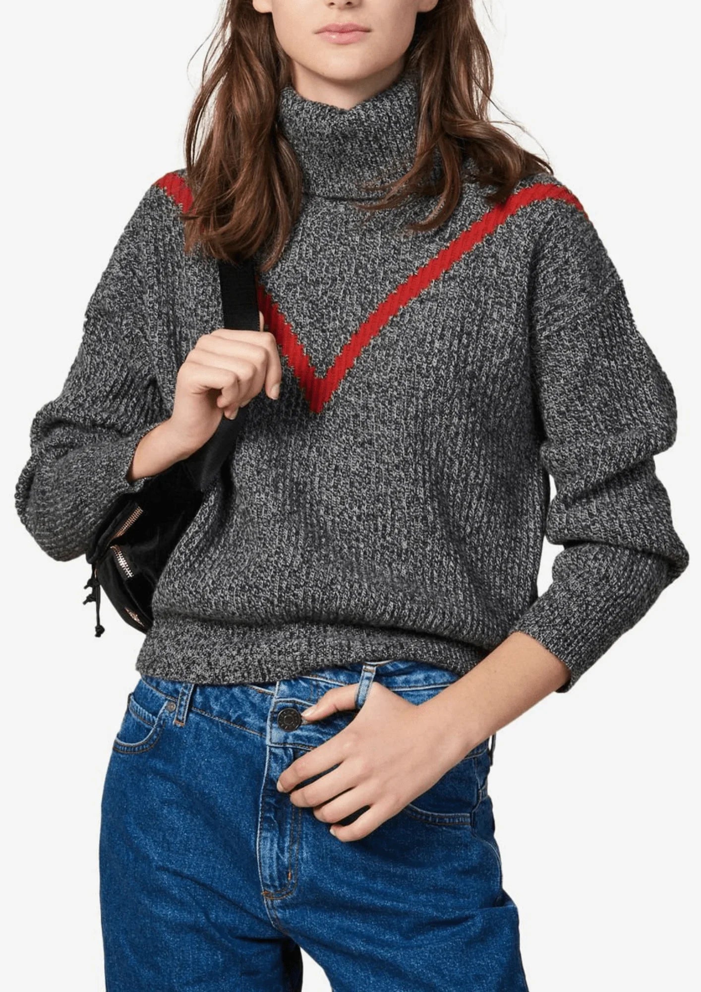 Rollkragenpullover mit roter Streifen