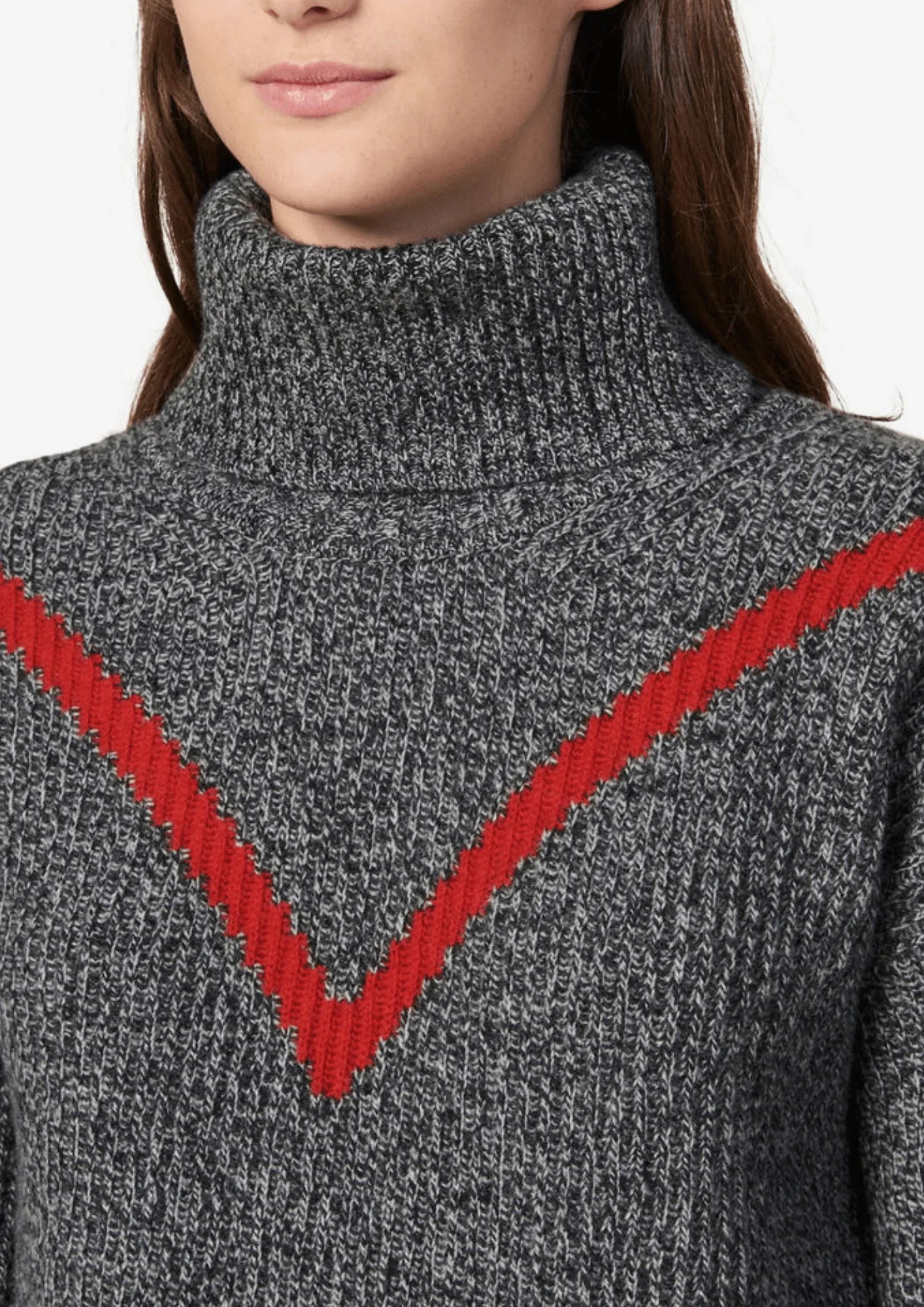 Rollkragenpullover mit roter Streifen