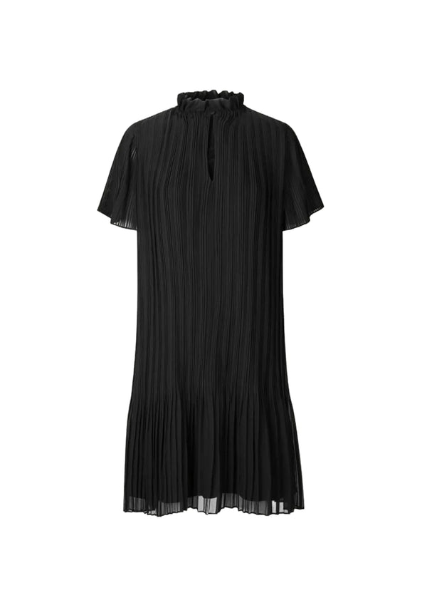BLACK LADY PLEATED MIDI DRESS