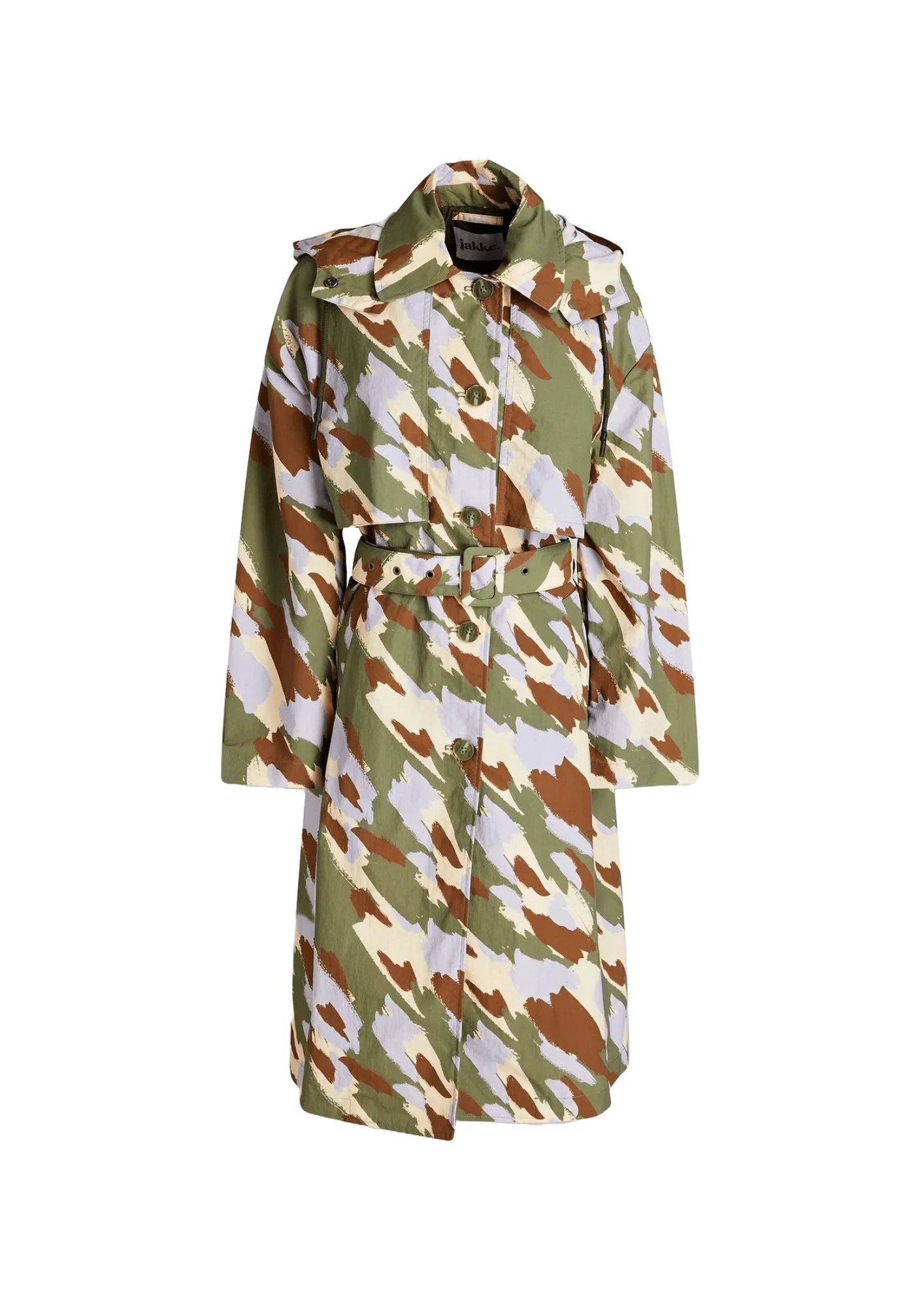 Trench-coat à imprimé de camouflage mixte