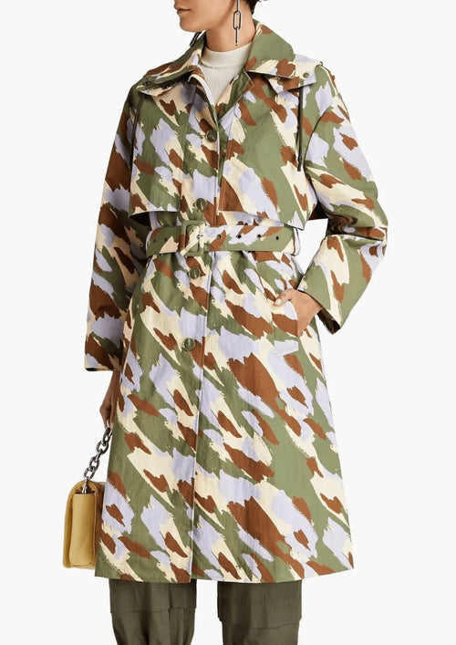 Trench-coat à imprimé de camouflage mixte