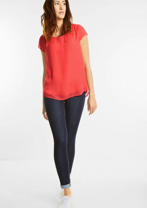 CORAL CHIFFON SHORT-SLEEVED BLOUSE
