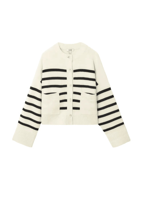 WOOL STRIPED CREW-NECK CARDIGAN