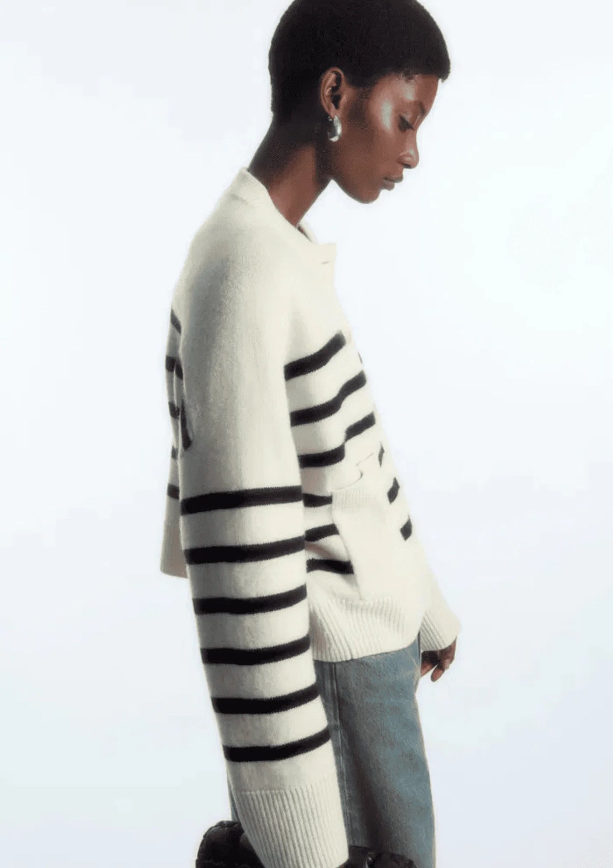 WOOL STRIPED CREW-NECK CARDIGAN