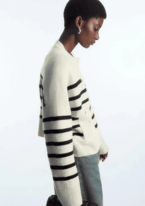 WOOL STRIPED CREW-NECK CARDIGAN