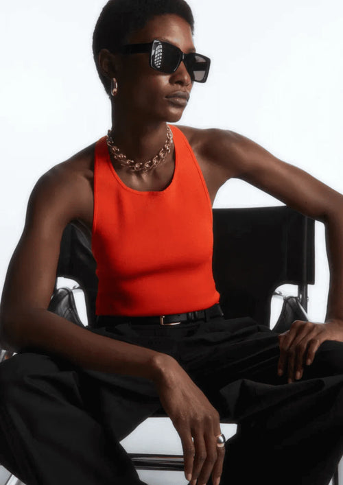 ORANGE KNIT HALTERNECK TANK TOP