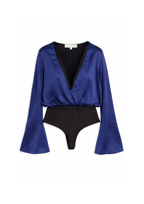BLUE SATIN BODYSUIT TOP
