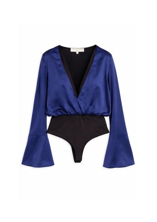 BLUE SATIN BODYSUIT TOP