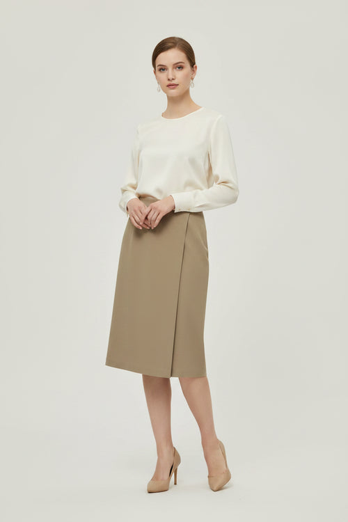BEIGE SILK MID-LENGTH SKIRT