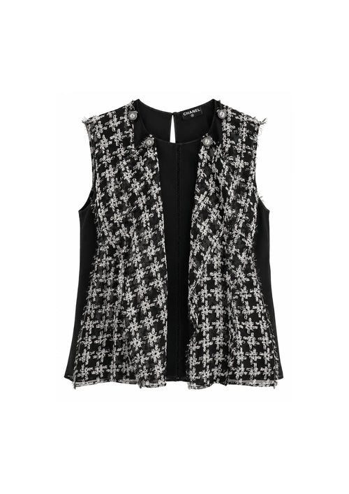 BLOUSE EN SOIE À VOLANTS MOTIF PIED-DE-POULE