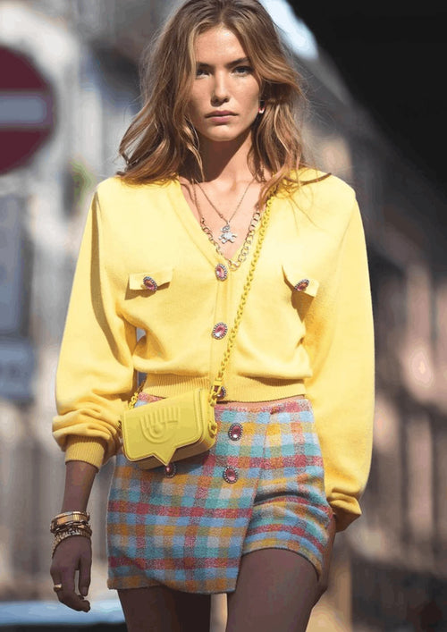 YELLOW V-NECK CARDIGAN