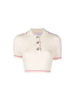 WEISSES CREMEFARBENES GESTRICKTES POLOSHIRT