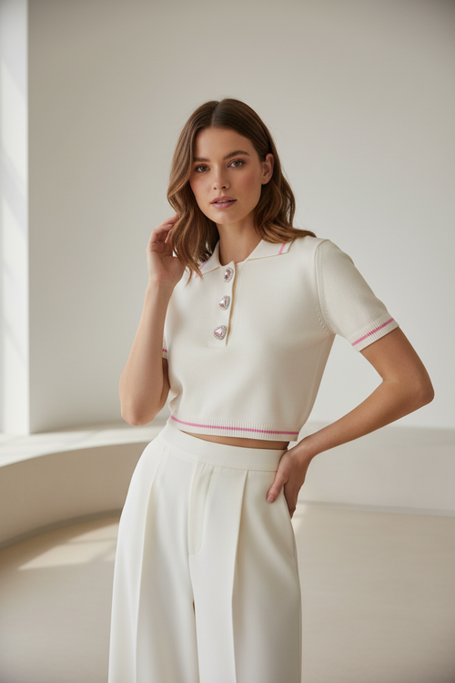WHITE CREAM KNITTED POLO SHIRT