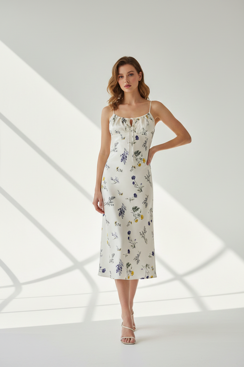 WHITE FLORAL MIDI DRESS