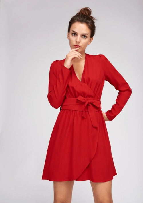 RED WRAP MINI DRESS