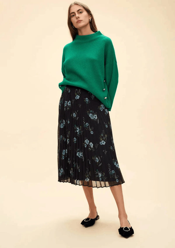 FLORAL PLEATED MIDI SKIRT