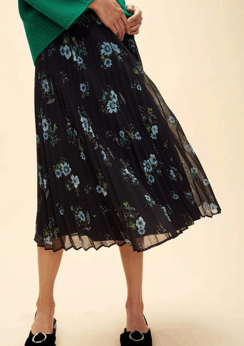 FLORAL PLEATED MIDI SKIRT