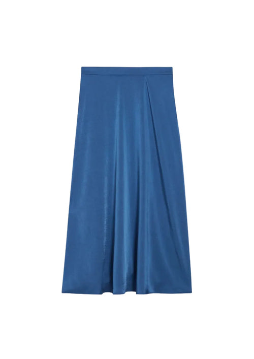 BLUE SATIN MIDI SKIRT