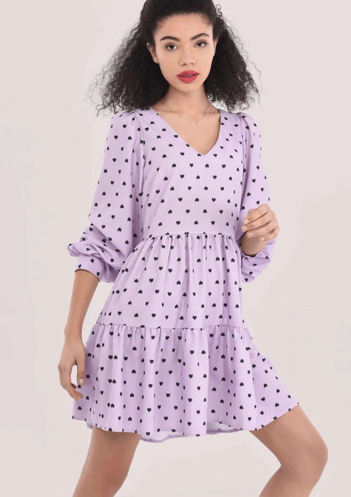 LILAC V-NECK TIERED MINI DRESS