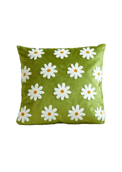GREEN DAISY VELVET PILLOW CASE