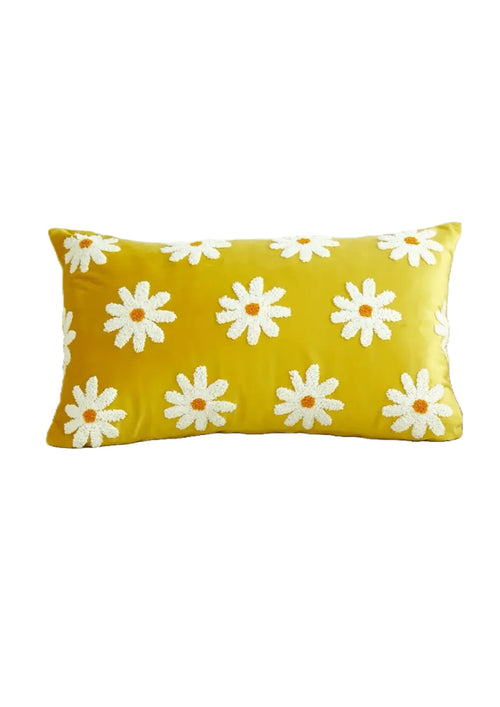 YELLOW DAISY FLOWER VELVET PILLOW CASE