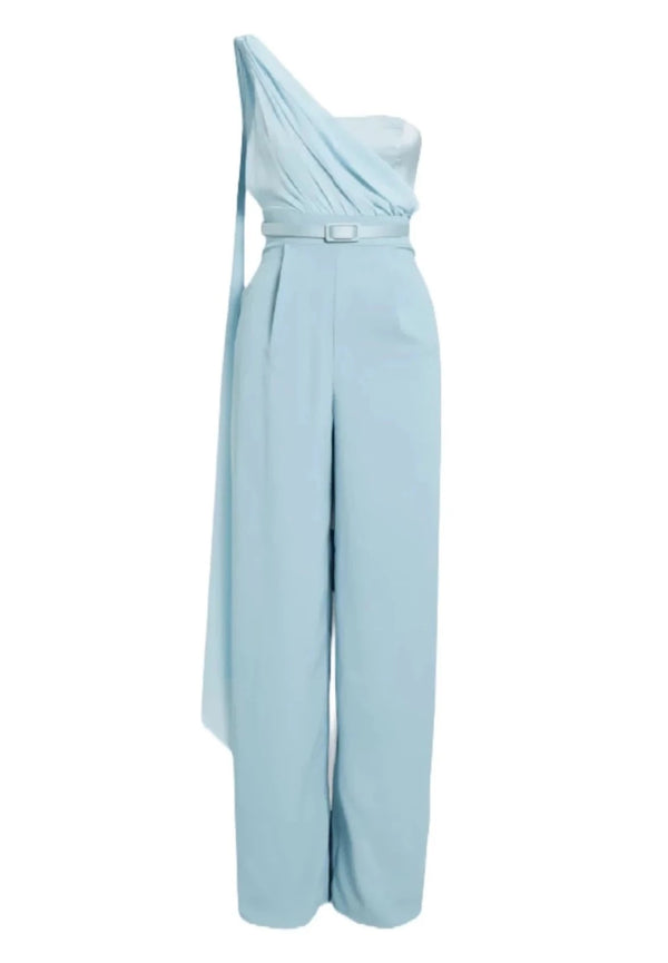 Hellblauer One-Shoulder-Jumpsuit