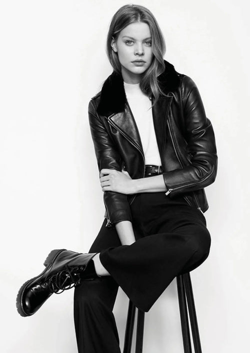 BLACK BECANE LEATHER BIKER JACKET