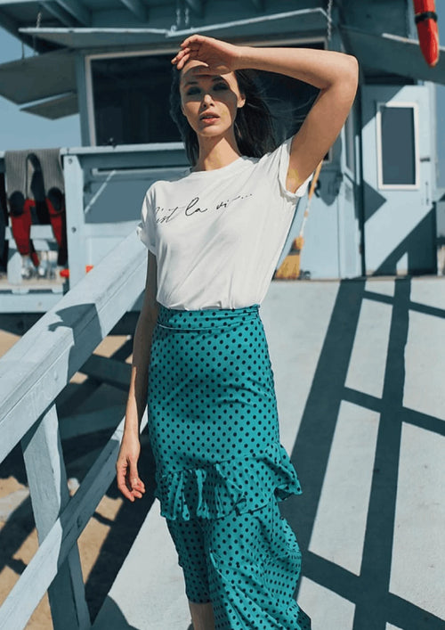 LORETA POLKA-DOT MIDI SKIRT