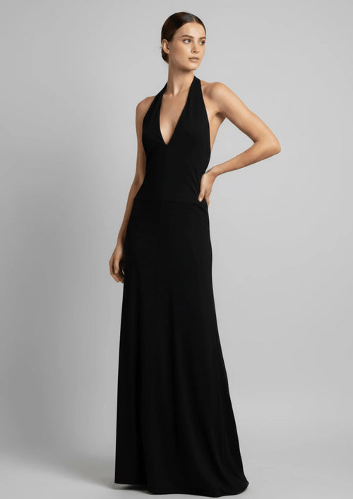 OPEN BACK LONG HALTER DRESS