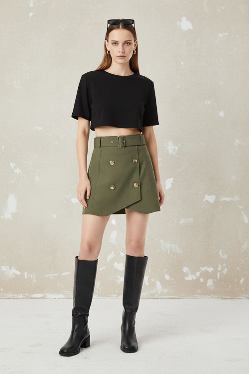 GREEN MINI SKIRT WITH BELT