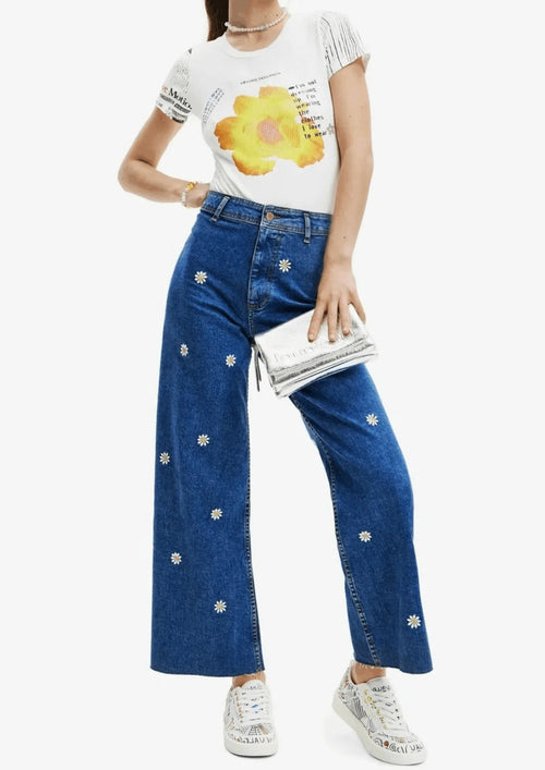 DENIM DAISY CROPPED TROUSERS