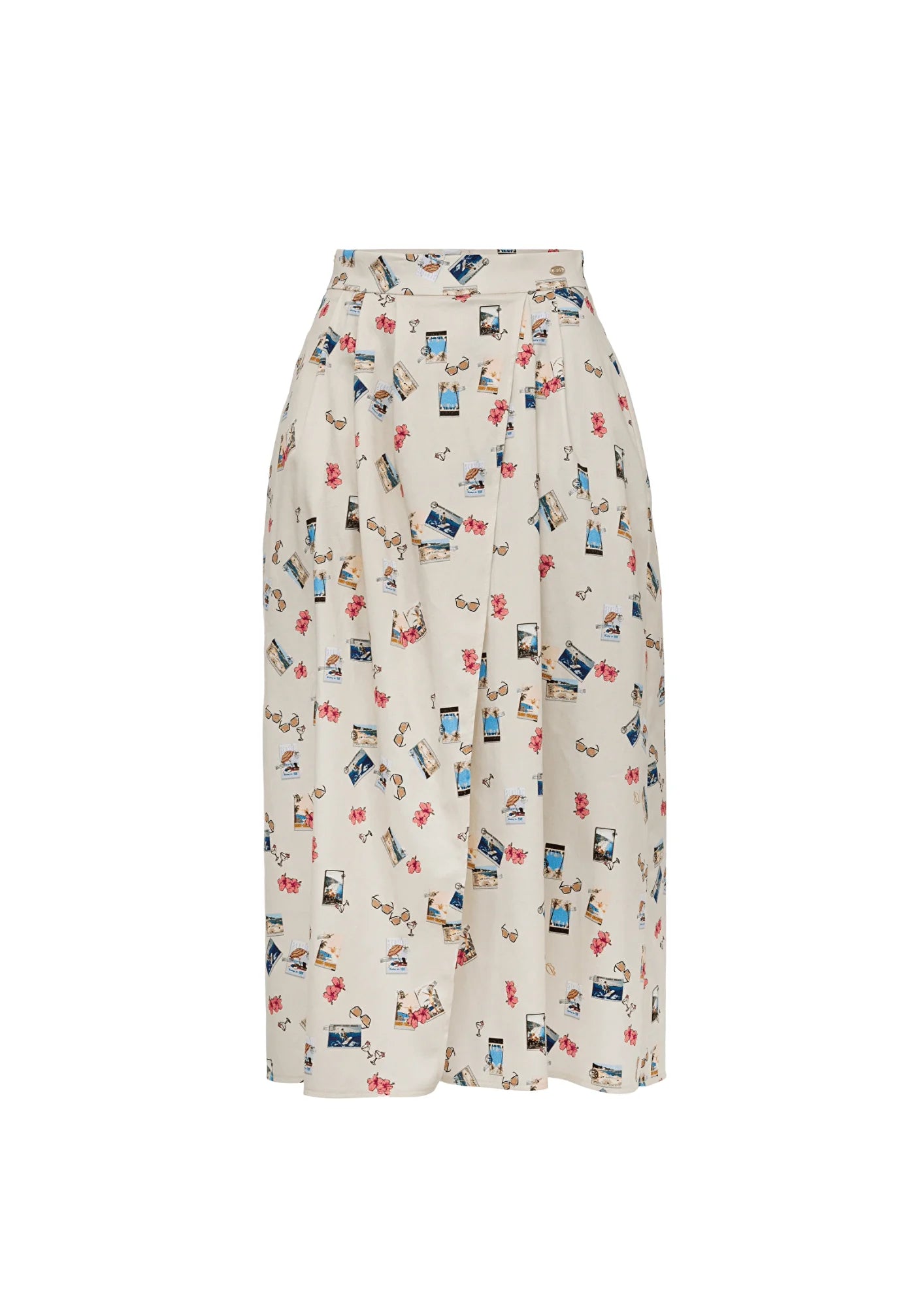 BEIGE WRAP PRINTED LONG SKIRT