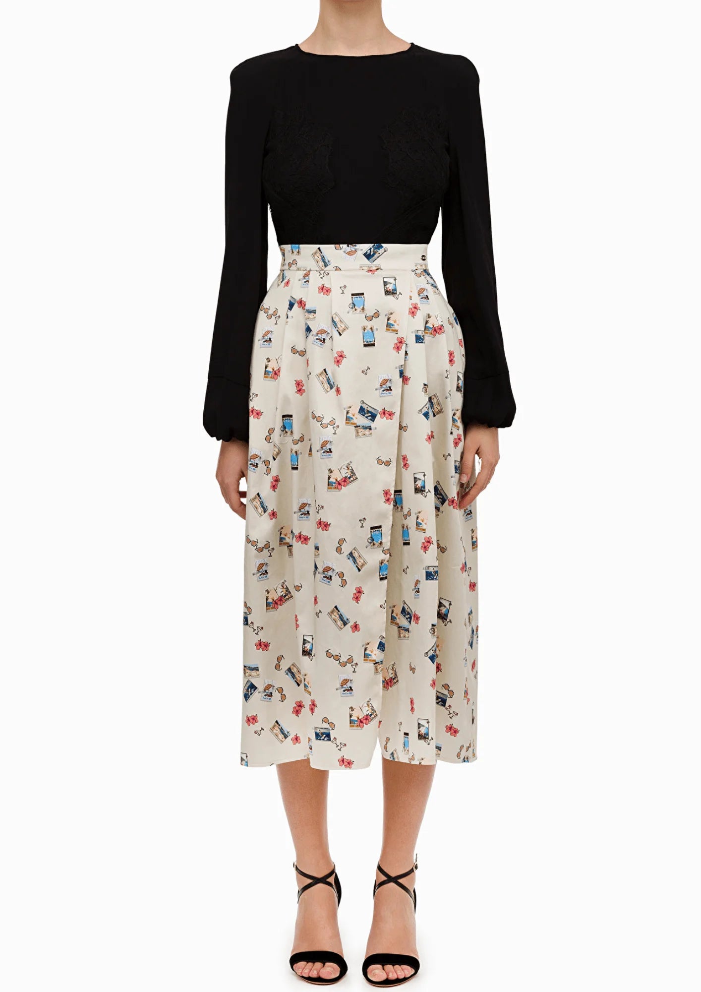 BEIGE WRAP PRINTED LONG SKIRT