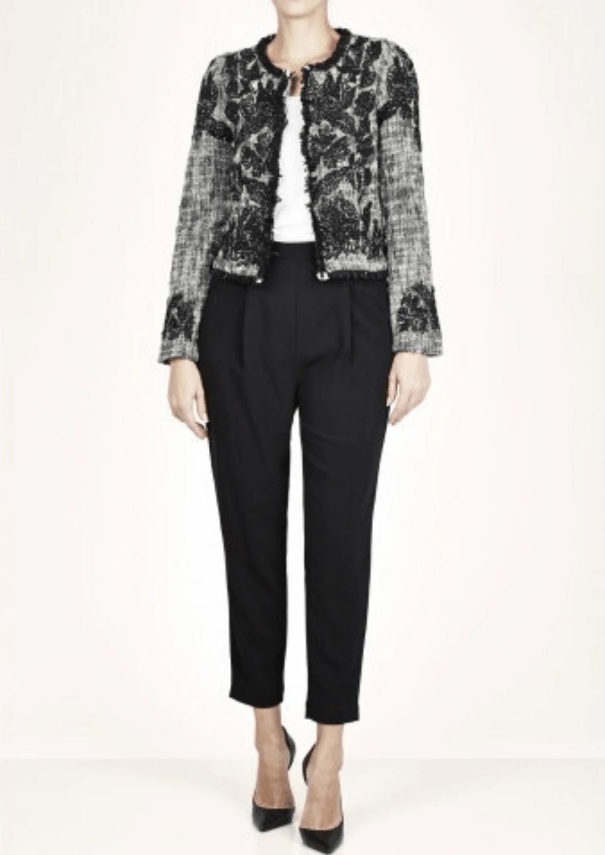 VESTE EN TWEED GRIS À PAILLETTES