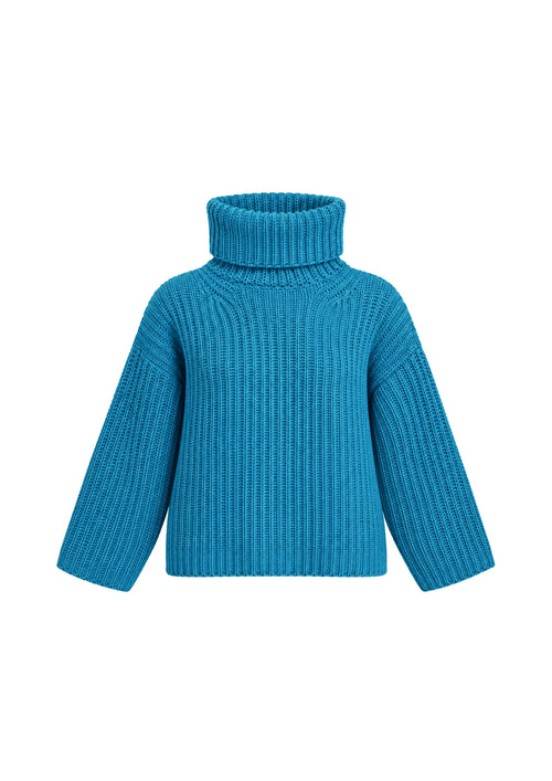 BLUE RIBBED TURTLENECK SWEATER