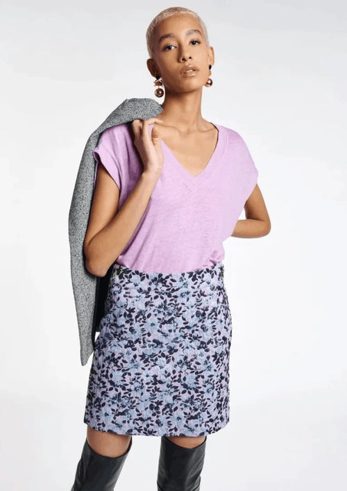 LILAC METALLIC FLORAL MINI SKIRT