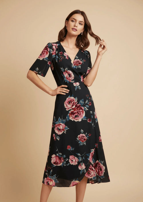 MULTICOLORED FLORAL WRAP DRESS