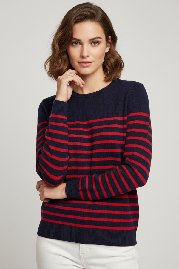 NAVY & RED STRIPED PULLOVER