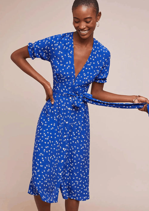 COBALT FARAH FLORAL MIDI DRESS