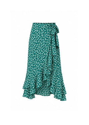JUPE PORTE-FEUILLE À MOTIF FLORAL VERT CÉLESTE