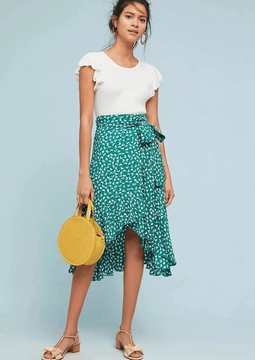 GREEN CELESTE FLORAL WRAP SKIRT