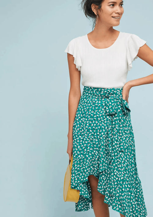 GREEN CELESTE FLORAL WRAP SKIRT