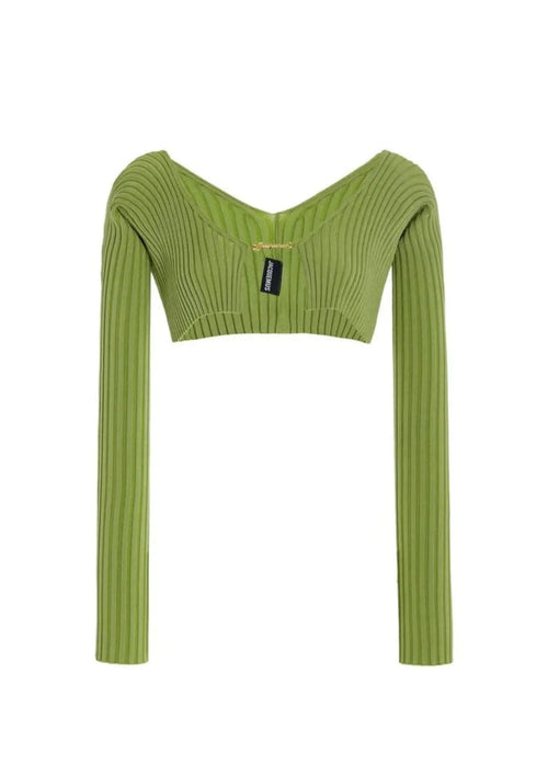 GREEN PRALU CROPPED KNIT TOP