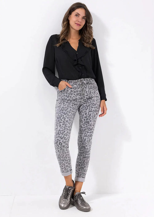 PANTALON EN JEAN GRIS LÉOPARD JIVE