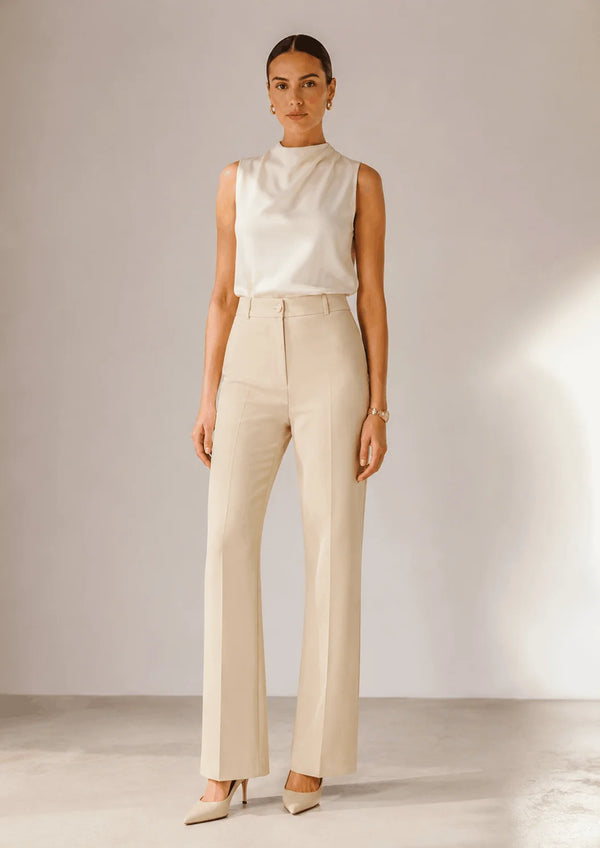 BEIGE STRAIGHT-LEG TROUSERS