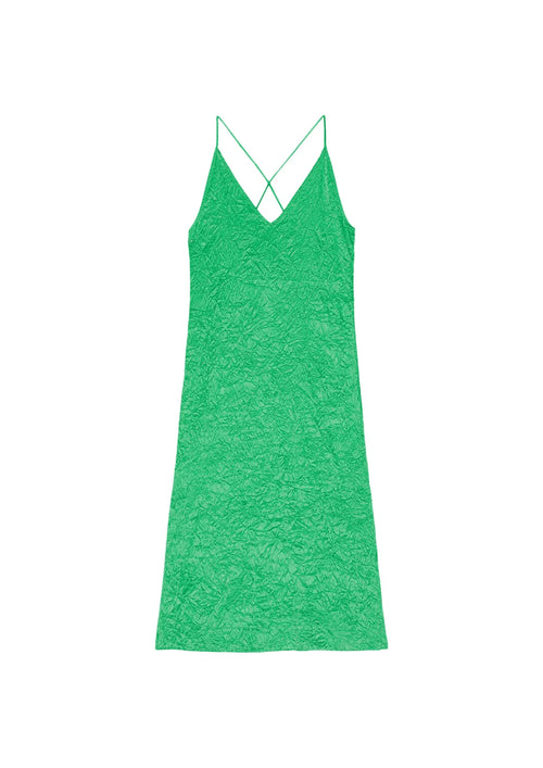 GREEN CRINKLED SATIN DRESS