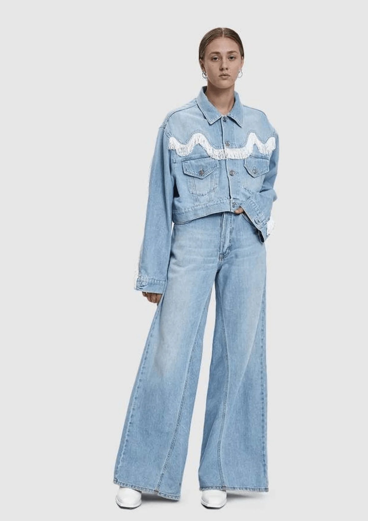 Veste en jean à franges recadrée